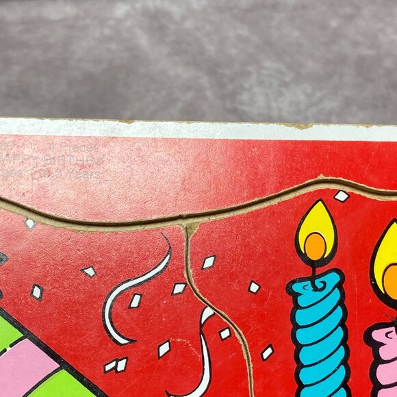 Vintage Playskool 1986 Happy Birthday Wooden Puzzle - 4 Pieces - Ages 1-3 Years - Picture 9 of 9